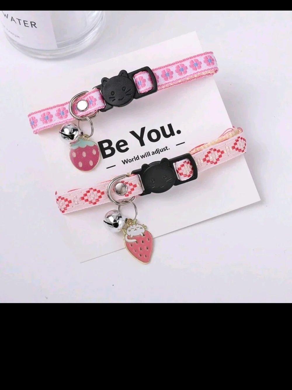 Cute Pink Strawberry Bell Cat Collar - Cat Face Buckle